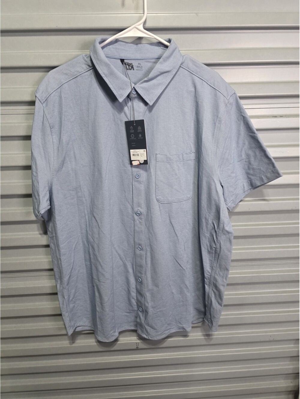 VRST Men's XL Blue Solid Short Sleeve Button-Up Shirt Stretch Moisture Wicking